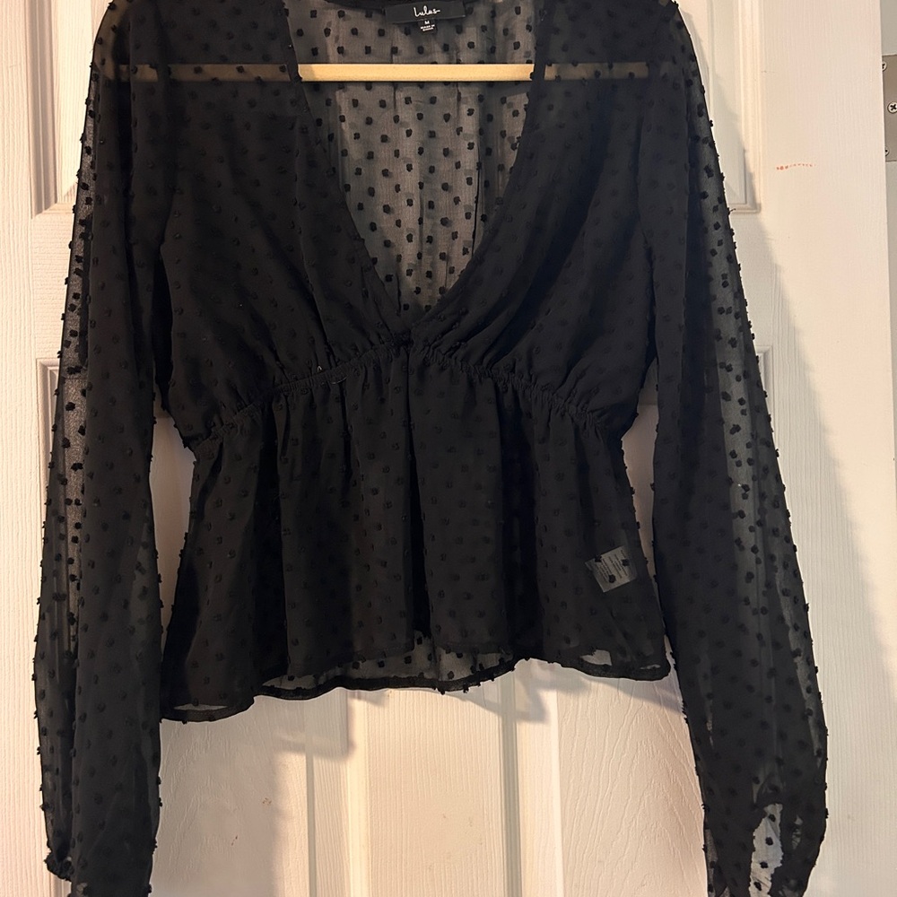 Lulu's Black Sheer Polka Dot Top